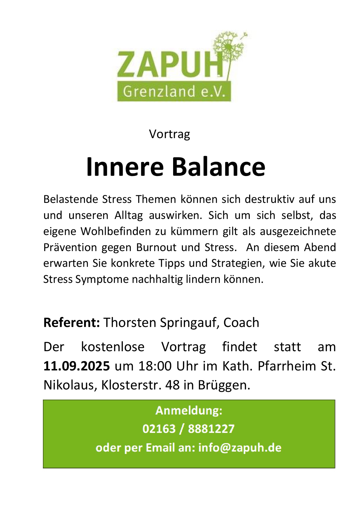 Zapuh Vortrag Innere Balance (c) Zapuh Grenzland eV